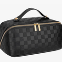 Large Capacity Travel Cosmetic Bag - Portable Makeup Bags for Women Waterproof PU Leather Checkered Makeup Organizer Bag with Dividers and Handle,Toiletry Bag for Cosmetics