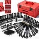 Premium 132-Piece Mechanics Tool Set, SAE/Metric 1/4" & 3/8" Drive Socket Set, Ratcheting Wrenches, Extensions & Adapters, Quick-Release Ratchet, Professional Auto Repair Tool Kit with Storage Case
