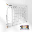 24x16" Clear Acrylic Wall Calendar with Dry Erase Surface, Monthly Planner Board, Includes Colorful Markers, Eraser, Multi-Color Mounting Screws, & Easy Install Kit - Ideal for Home & Office