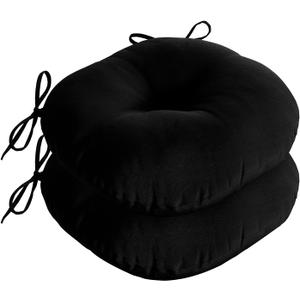 downluxe Bistro Chair Cushions for Patio Furniture, Water-Resistant Round Outdoor Chair Cushions Set of 2 with Non-Slip Ties, 15" x 15", Black