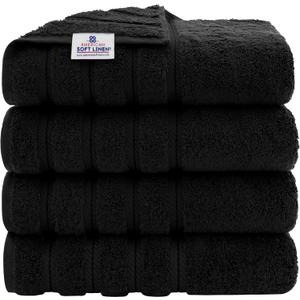 American Soft Linen Luxury 4 Piece Bath Towel Set, 600 GSM 100% Cotton Turkish Bath Towels for Bathroom, 27x54 in Extra Large Bathroom Shower Towels, Black