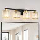 Modern Balck and Gold Crystal Bathroom Vanity Light, 4-Lights Bathroom Light Fixtures, Vanity Light Fixtures Over Mirror, Glass Wall Sconce Light for Bedroom, Kitchen, Living Room, Gallery, E26 Base