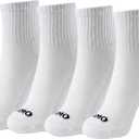 Kamo Fitness Daily 4-Pack Women's Ankle Socks, Athletic Half Crew, Cotton Mid-Calf, Cushioned Sole, Seamless Toe, Size 5-9 (White)