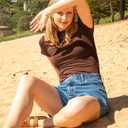 BAMBOO COOL Women's Skin-Tight Soft T-Shirts Short Sleeve Slim Fit Tops for Women Cute Basic Tees (Brown, XL)