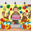 George of Curious Birthday Party Decorations Banner Backdrop - Cartoon Monkey Themed Banner Party Supplies for Kids Fans, Happy Birthday Photography Background Wall Decor 5 * 3 Ft