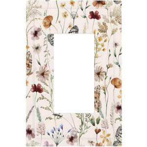 Boho Multicolor Flower Watercolor Floral Butterfly Decorative Outlet Covers 1 Gang Single Rocker Light Switch Cover Plate Wall Plates GFCI Faceplate for Bedroom Living Room Decor, Single Rocker / 5 X 3 IN