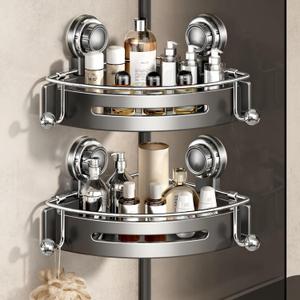 VOLPONE Corner Shower Caddy Suction Cup Shower Shelf Corner No Drilling Bathroom Shower Organizer Storage Rack Adhesive (2-Pack, Gray)