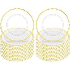 24 Pack Clear Charger Plates With Gold Beaded Rim - 13 Inch Plate Chargers for Dinner, Acrylic Decorative Plates, Transparent Decorative Dinner Charger Plates for Events & Parties (Gold)