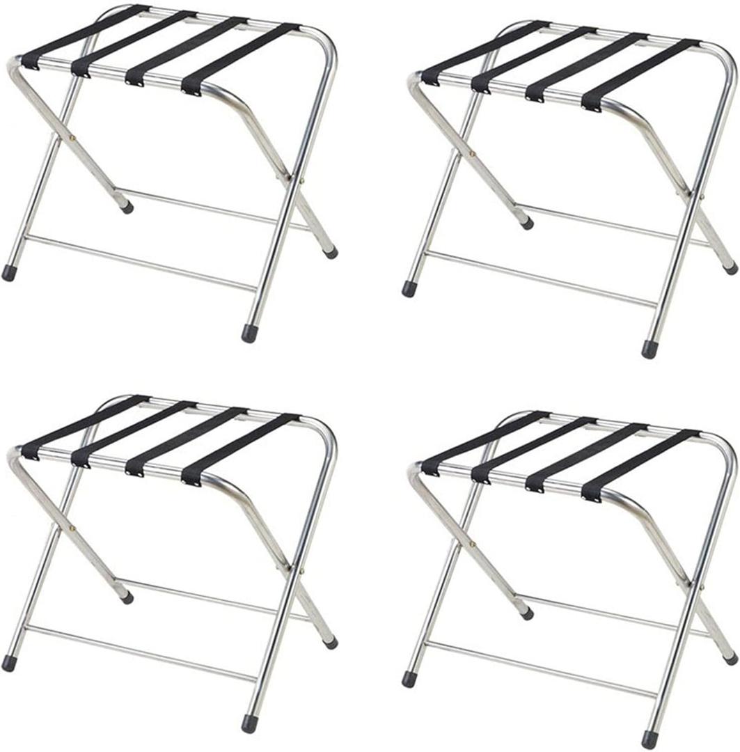 4 Pack Hotel Luggage Rack - Stainless Steel Suitcase Stand, Folding Suitcase Stand with Nylon Belts, Luggage Storage Shelf for Guest Room Bedroom, for Home Bedroom Guest Room