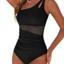 Womens Mesh One Piece Swimsuits Ruched Tummy Control Bathing Suit Modest Full Coverage Slimming Swim Suit XXL