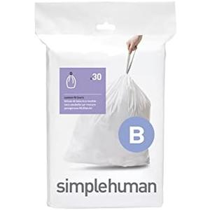 simplehuman Code B Custom Fit Drawstring Trash Bags in Dispenser Packs, 30 Count, 6 Liter / 1.6 Gallon, White, 5 Packs