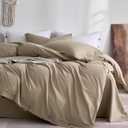 JELLYMONI 100% Washed Cotton Duvet Cover King Soft, Breathable Linen-Look Bedding with Natural Wrinkle Texture, Button Closure, 3-Piece Set (Dusty Khaki, 104"x90")
