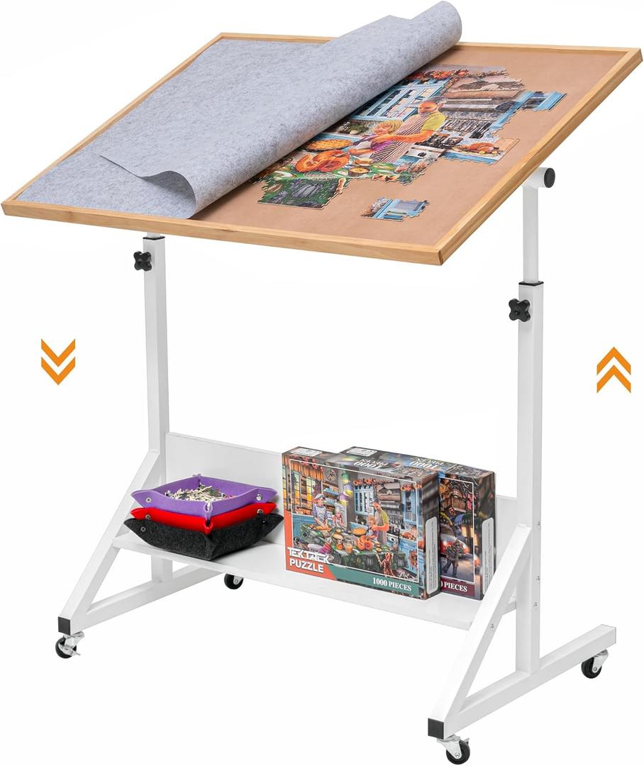Tektalk Jigsaw Puzzle Table with Angle & Height AdjustmentPuzzle Board with CoverPuzzle Easel Tilting Table with Legs, Enclosed with 4 Roller Wheels, for Up to 1500 Pieces
