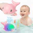 Baby Bath Toys, 2025 Upgraded Magnetic Charging Toddler Bath Toys for Kids Ages 1-3, Light Up Dolphin Bath Toy Sprinkler, Birthday Gifts Infant Baby Toys 6-12-18 Months- Pink