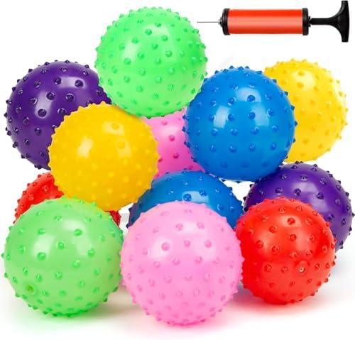 LOVEINUSA Bounce Ball, 12 Pack Sensory Massage Balls with Air Pump, for Stress Relief, Adult Sensory Toys & Kids Party Favors