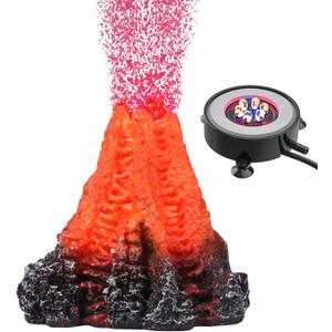 Uniclife Aquarium Volcano Ornament Kit, Colorful LED Light Decor for Fish Tank, Landscape Addition and Oxygenation, Realistic Resin Volcanic Decoration with Air Stone Bubbler