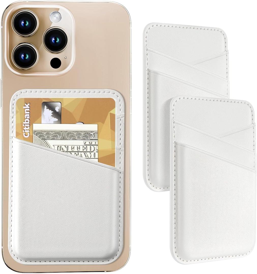 Senose Back of Phone Card Holder, Leather White Cell Wallet Stick on, Slim Credit Card Holder for PhoneCase, Card Holder for Back ofPhone Compatible for iPhone, Samsung, and Android - 2 Pack