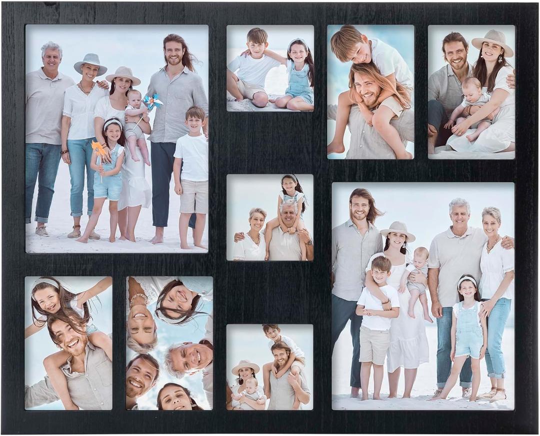 Collage Picture Frame 4x6 8x10 and 4x4 Photos -Large Size 9 Openings Black Picture Frame Wall Decor for Wall Mounting Vertically or Horizontally- Home and Family Display 4x6 8x10 and 4x4