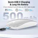 Bluetooth Wireless Laptop Mouse for MacBook Air iPad Mac, 2.4G Rechargeable Computer Mouse with Jiggler Mode, Silent Optical 2 Mode Bluetooth 5.2/3.0 & 2.4G USB-A/Type C Portable Mice, Silver