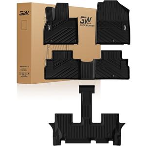 3W Floor Mats Fit Kia Telluride 2020-2024 2025 7&8 Seats, TPE All Weather Custom Fit Floor Mats for Kia Telluride for Car Mats Anti-Slip Heavy Duty Accessories, Black