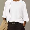 BTFBM Womens Short Sleeve Tops 2025 Summer Casual Crew Neck Oversized Sweater Solid Color Ribbed Knit T Shirts (White, XL)