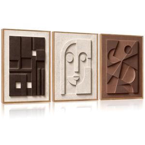 CHDITB 3D Large Geometric Relief Wall Art, Neutral Minimalist Wall Decor