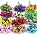 144pcs Artificial Mini Flower Stamen Pistil and Soft Stem,20mm Tiny Berry for DIY Wedding Make Bridal Hair Clips,Cake Top,Wrist Corsage Boutonniere,Candle Rings Wreath Bracelet Flower (Multicolor)