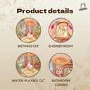 Koko's Cat Town DIY Miniature House Kit, Tiny White House Series Bathroom Building Kit, Dollhouse with 254PCS, Cat Toys Gift for Girls Boys Teens Kids Ages 3+