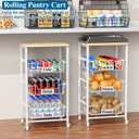 4-Tier Small Kitchen Storage Cart on Wheels with Pull-Out Drawers, Rolling Pantry and Snack Organizer Cart with Wood Top, Kitchen Floor Fruit Basket Stand for Fruit Potato Onion Veggie Snack (White)