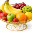 Large Metal Wire Fruit Bowl, 12-inch Round Mesh Fruit Basket for Kitchen Countertop, Modern Decorative Bread Vegetable Storage Holder Organizer, Elegant Gold Iron Art(Gold)