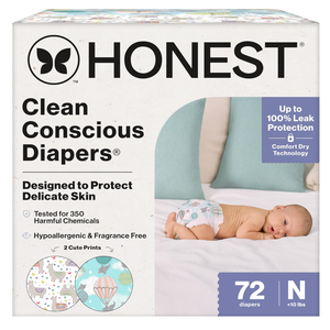 The Honest Company Comfort Dry Disposable Diapers for Sensitive Skin, Hypoallergenic, Above It All + All The Alpacas, Club Box Size Newborn 72 Count