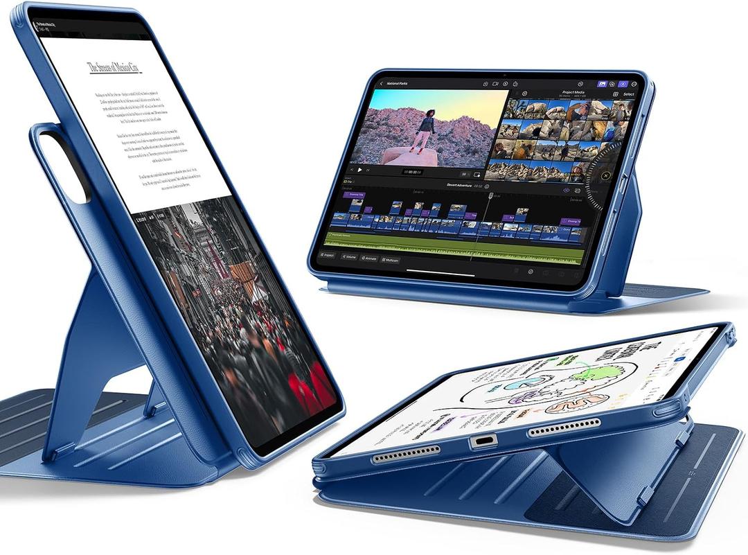 ESR for iPad Pro 11 Inch Case (M5/M4) 2025/2024, Rotating Case with Removable Magnetic Cover, Adjustable Portrait/Landscape Stand, 9 Standing Angles, Shift Series, Blue
