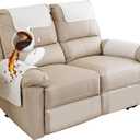 NNSMUN Sofa Armrest Cover, Headrest Cover for Recliner Chair Arm Cover, Armchair Slipcover with Pockets, Nonslip Quilted Furniture Protector for Pets Leather Sofa Couch (Beige,2 Seater(4pcs))