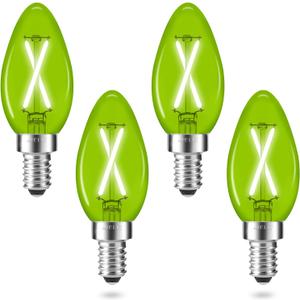 LED Candelabra Green Light Bulbs, E12 Base, 2W (25W Equivalent), B11 Torpedo Tip Dimmable Candle Bulb for Indoor Outdoor, Porch, Christmas Halloween Decoration, Party, Holiday, Event, Home, 4 Pack