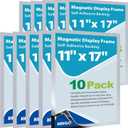 10Packs Magnetic Sign Holder, 11x17 Self Adhesive Display Frame with Strong Magnetic Frame and Clear PVC for Office Store Home Door Window Refrige Magnetic Paper Holder, Silver