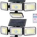 Solar Lights Outdoor, 288 LED 2800LM Motion Sensor Outdoor Light with Remote Control, 4 Heads IP65 Waterproof Solar Flood Security Lights for Outside Patio Wall -2PACK
