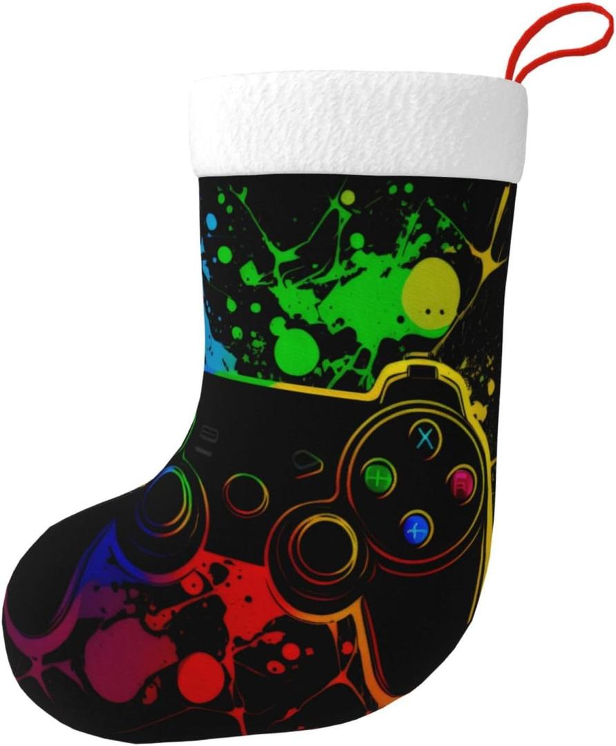 Gamer Gamepad Large Christmas Stockings, Xmas Tree Fireplace Hanging Decorations for Home Holiday Decor (One Size)
