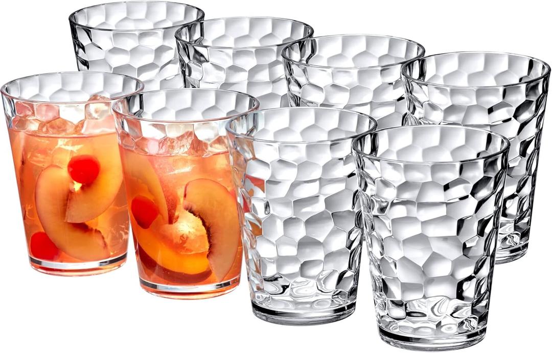 Amazing Abby - Iceberg - 16-Ounce Plastic Tumblers (Set of 8), All-Clear Reusable Plastic Cups, Stackable, BPA-Free, Shatter-Proof, Dishwasher-Safe