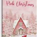TLESKE Pink Winter Christmas Wall Art Decor, I'm Dreaming of a Pink Christmas Canvas Wall Art Print for Teen Girl Dorm Bedroom Living Room, Snowy Woodland House Wall Artwork Picture, 16x24