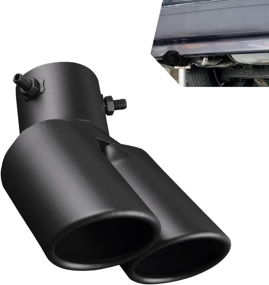 Dual Exhaust Tips, Double Outlet Bending Muffler Exhaust, Stainless Steel Tail Pipe Muffler Tip, Universal Car Exhaust Pipe Modification Accessories (Black)