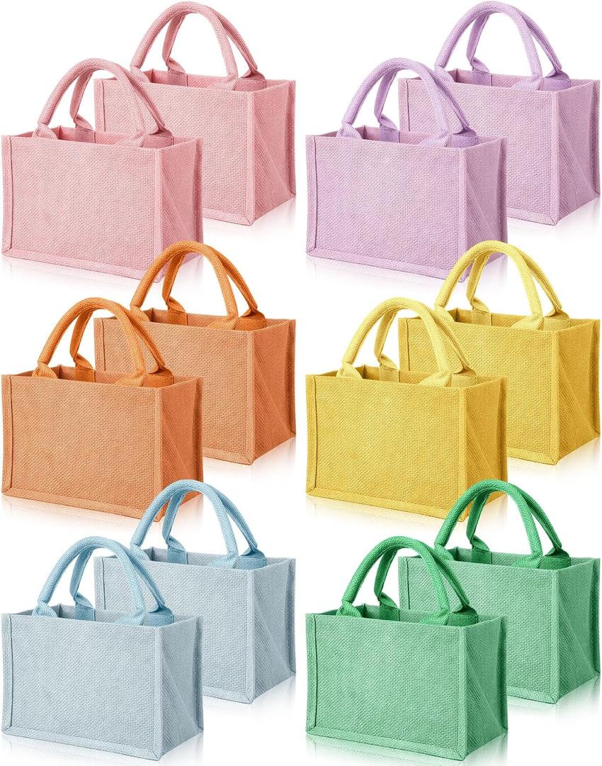 12 Pcs Burlap Tote Bag Mini Jute Reusable Bag with Handles Small Blank Canvas Gift Waterproof for Wedding Beach DIY
