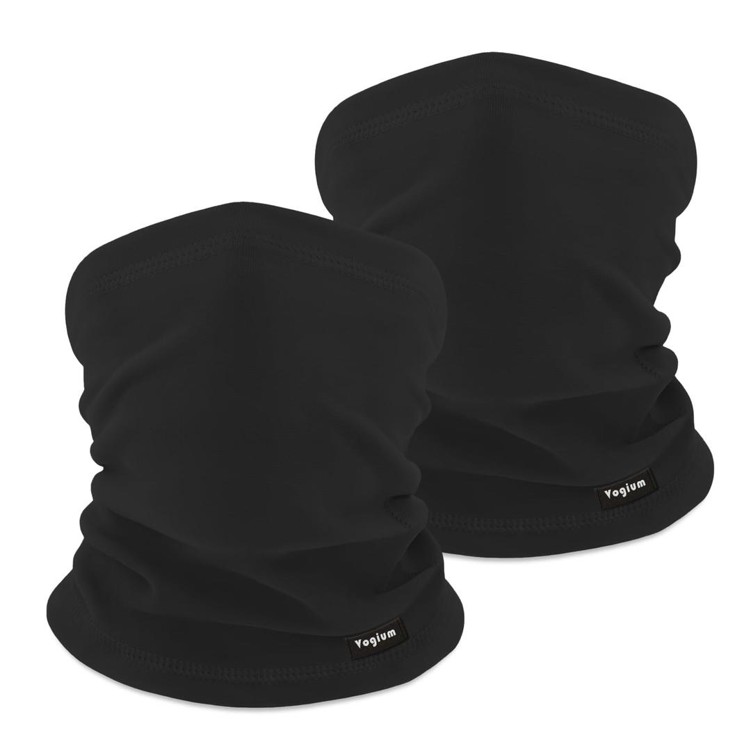 Vogium Adult Fleece Neck Warmer Gaiter - Windproof Stretchy Face Mask for Winter Sports & Commuting - Unisex Warm Elastic Tube Scarf(Black/Dark Grey)