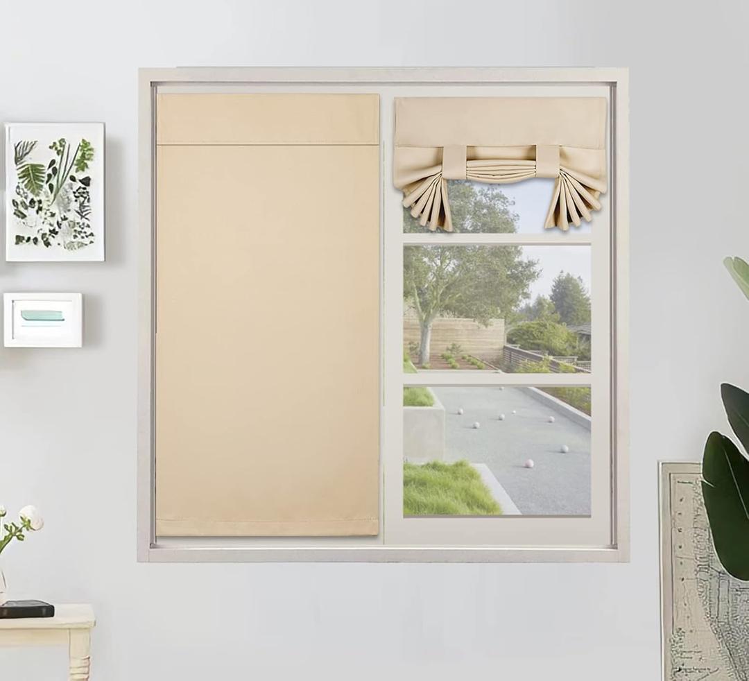 PI Blackout Door Curtain,Privacy Thermal Insulated French Door Curtain for Glass Door/Classroom/Sliding Door/Tie up Shade 1 Panel (W26XL40,Beige) (26"W x 40"L (Pack of 1))