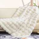 Touchat Luxury 1000GSM Faux Rabbit Fur Throw Blanket, Super Heavy Warm Cozy Blankets for Couch Bed Sofa, Bubble Plush Fuzzy Elegant Soft Reversible Mink Blanket for Living Room Bedroom, Cream White (Throw-50"x60")