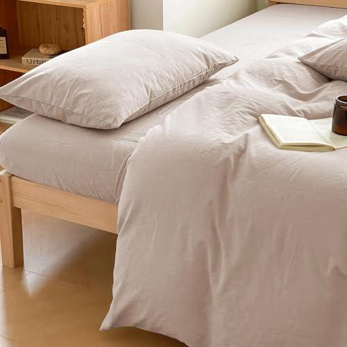 100% Washed Cotton Weighted Blanket Cover, Linen Feel Duvet Cover for Weighted Blanket 40"x60", Plain Simple Cotton Heavy Blanket Duvet Cover (Beige, 40"x60")