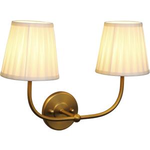 PERMO Vintage Sconce Gold 2 Lights Wall Sconces with Pleated Beige Stripe Fabric Shades Antique Bathroom Double Sconces Hardwired for Farmhouse Bedroom Hallway