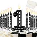 Racing Car Birthday Number Candle with Card, 2.4 inch Cake Topper for Race Car Party Decoration, White Black Checkered Number Candles for Racing-Themed Celebrations Supplies(Black, Number 1)