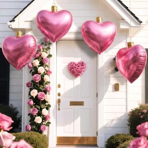 Jetec 4 Pcs 17" Heart Inflatable Ornament with Glitter Cloth Cover, Large PVC Heart Blow up Ornaments Blow Ball for Yard Outdoor Lawn Porch Decor(Pink)