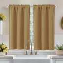 Aiyufeng Gold Short Blackout Curtains for Bedroom 45 Inches Long 2 Panels Set, Solid Thermal Insulated, Energy Saving Window Treatment Curtains Blackout Drapes, W40 x L45 Inch, Gold