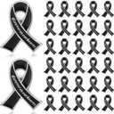 Tigeen 50 Pcs Metal Funeral Ribbon Pins Memorial Lapel Pins Forever in Our Hearts Funeral Favors for Memorial Service Event Mourning Remembrance Day(Black)